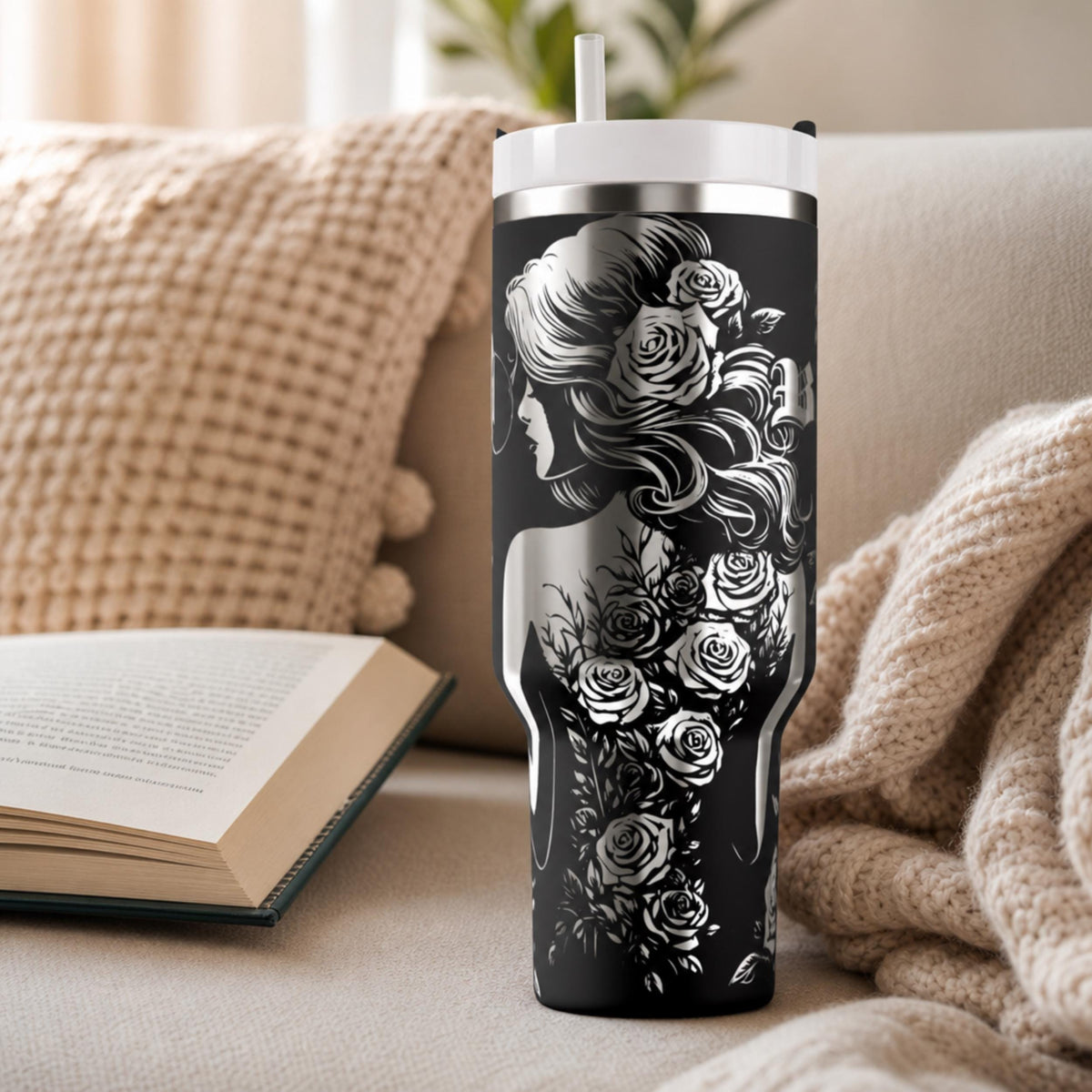 Forty Ounce Gothic Tumbler Insulated Book Lover Drinkware Dark Romance Reader Gift Fantasy Enthusiast Essential Stainless Steel Double Walled Construction Temperature Control Technology Literary Themed Design Romantasy Inspired Vessel