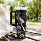 Insulated Book Lover Tumbler Gothic Design Dark Romance Reader Essential Forty Ounce Stainless Steel Drinkware Double Walled Temperature Control Fantasy Enthusiast Gift Romantasy Themed Beverage Container Leak Resistant Secure Lid Premium