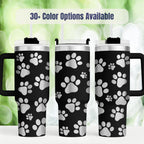 Stainless Steel Insulated Tumbler With Handle Paw Print Design Perfect Dog Lover Gift 40oz Capacity Double Wall Construction Hot Cold Beverage Container Travel Companion Dog Mom Dad Present Pet Owner Drinkware Animal Enthusiast Cup Holder