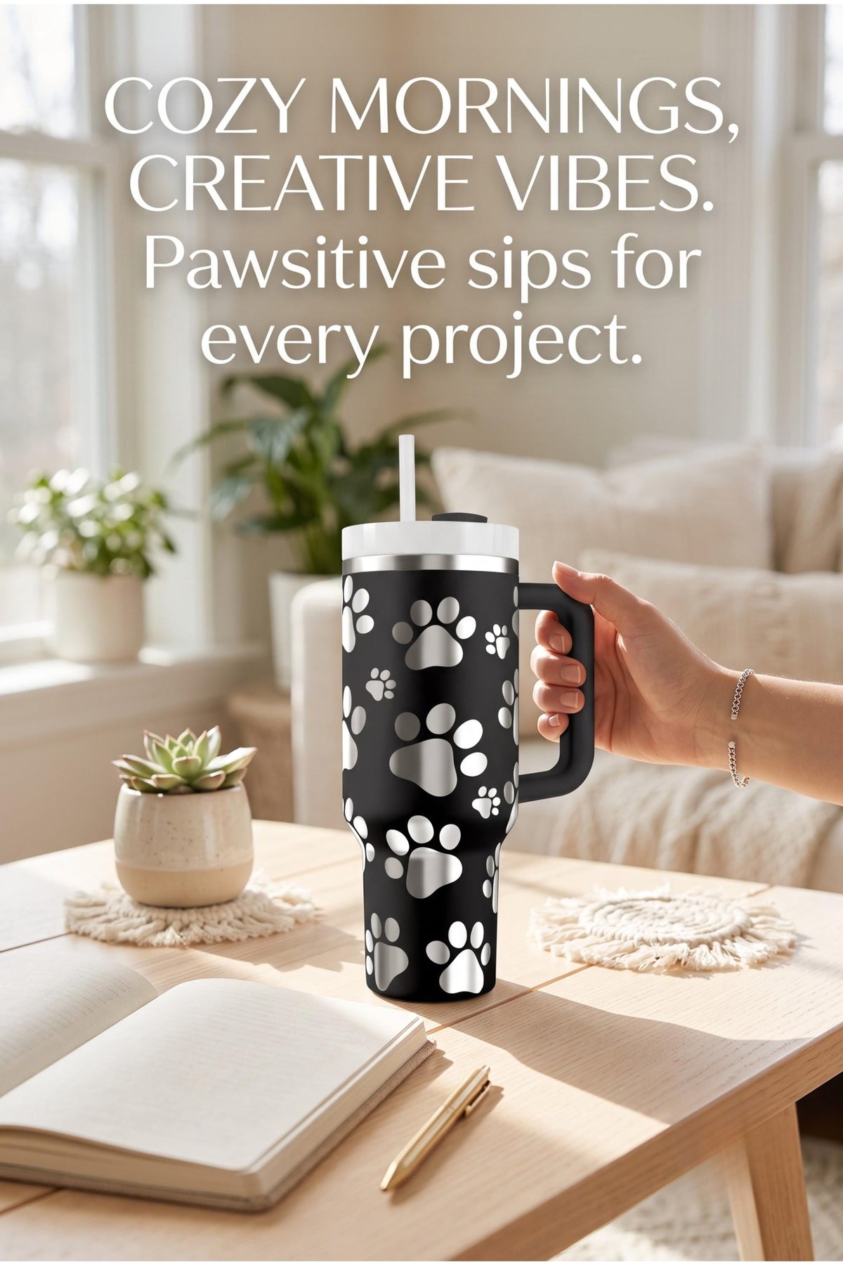 Dog Paw Tumbler – 40oz Insulated Stainless Steel with Handle