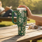 Nature Lover Gift Butterfly Tumbler 40oz Insulated Stainless Steel Travel Mug Laser Engraved Floral Design Large Capacity Beverage Container Double Wall Insulation Perfect Outdoor Adventure Daily Hydration Essential Portable Drinkware Leak