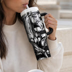 Stainless Steel Travel Mug 40oz Capacity Double Wall Insulated Tumbler With Handle American Flag Horse Design Patriotic Drinkware Perfect Gift Ranch Kitchen Accessory Western Lifestyle Essential Keeps Beverages Hot Cold Country Style