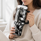 Insulated Stainless Steel Tumbler 40oz Capacity With Handle Double Wall Construction Keeps Beverages Hot Cold For Hours American Flag Horse Design Travel Mug Perfect For Ranch Lifestyle Western Enthusiasts Patriotic Drinkware Gift