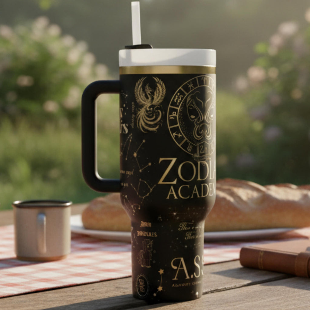 Fantasy Reader Gift Collection Insulated Tumbler Zodiac Academy Inspired Design Forty Ounce Steel Water Bottle Book Lover Essential Booktok Merchandise Gift Temperature Retention Container Cold Beverages Hot Drinks Daily Use Portable