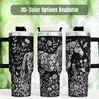 Horse Lover Gift Equestrian Tumbler 40oz Insulated Travel Cup Laser Engraved Meadow Design Wildflower Botanical Pattern Stainless Steel Drinkware Premium Quality Construction Vacuum Insulated Technology Keeps Drinks Hot Cold Hours Spill