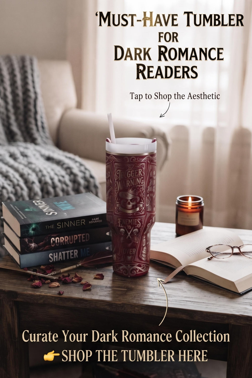 Book Club Tumbler – 40oz Insulated Dark Romance Gothic Design