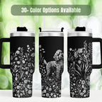 Goldendoodle Tumbler Insulated Travel Mug Floral Dog Design Stainless Steel Water Bottle Dog Lover Gift Doodle Mom Present Wildflower Pattern Beverage Container Hot Cold Drinks Portable Cup Handle Grip Pet Owner Drinkware Golden Doodle