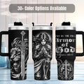 Christian Tumbler Insulated Stainless Steel Water Bottle With Handle Faith Based Gift Ephesians Scripture Warrior Knight Design Cross Imagery Details Daily Spiritual Inspiration Church Ministry Present Bible Study Essential Large Capacity