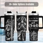 Christian Tumbler Insulated Stainless Steel Water Bottle With Handle Faith Based Gift Ephesians Scripture Warrior Knight Design Cross Imagery Details Daily Spiritual Inspiration Church Ministry Present Bible Study Essential Large Capacity