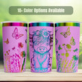 Highland Cow Tumbler With Butterflies Perfect Gift For Cow Lovers Insulated Drinkware 20oz Stainless Steel Travel Cup Farmhouse Kitchen Style Rustic Charm Design Laser Engraved Highland Cow Art Rainbow Holographic Finish Wildflower