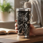 Insulated Stainless Steel Tumbler 20oz Highland Cow Design Laser Engraved Drinkware Keeps Drinks Hot Cold Double Wall Construction Butterfly Wildflower Pattern Holographic Rainbow Finish Premium Travel Cup With Lid Secure Straw Durable