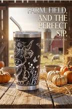 Highland Cow Tumbler – 20oz Insulated Drinkware with Butterfly Design