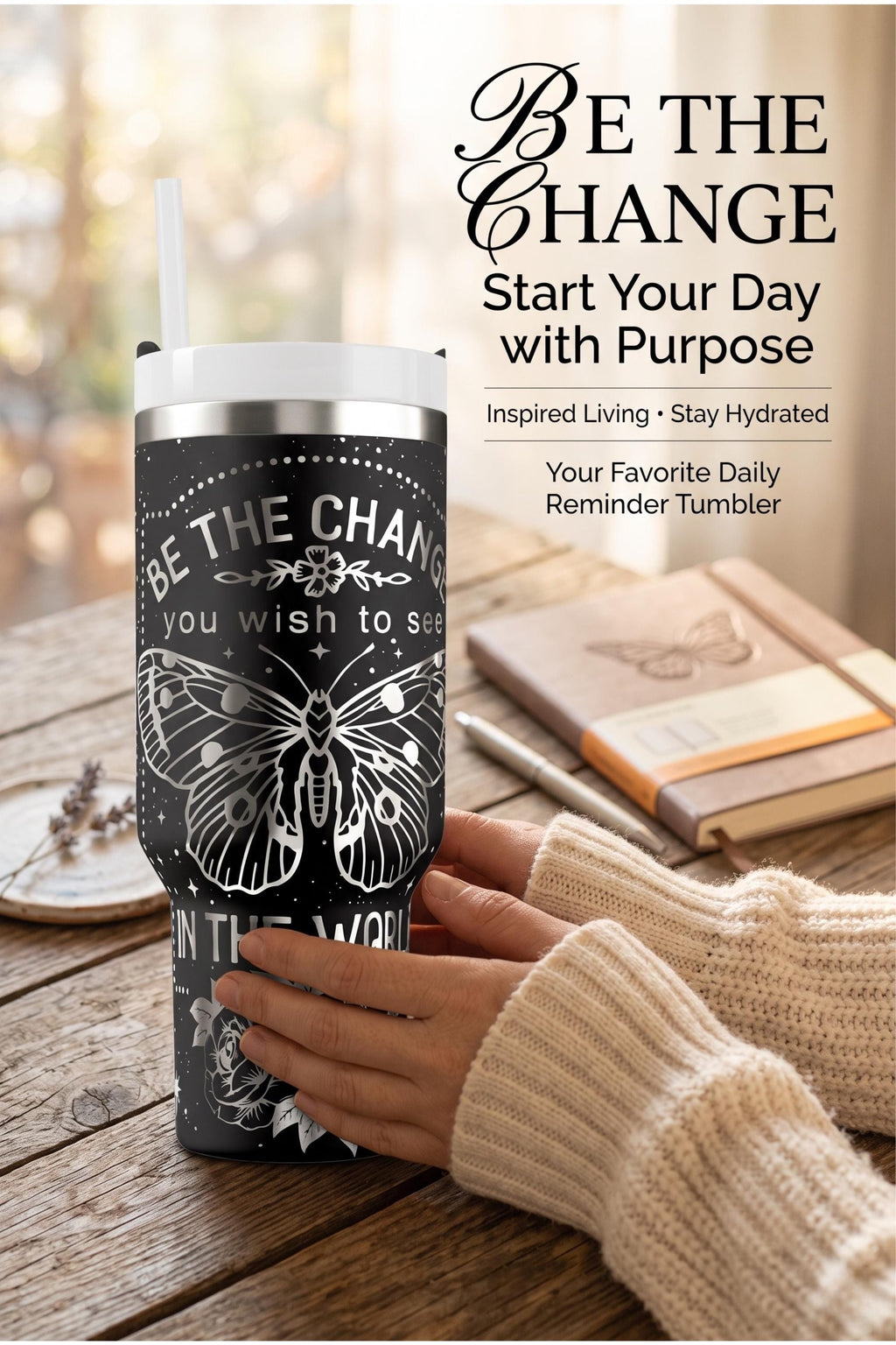Butterfly Tumbler – Inspirational 40oz Stainless Steel Insulated Cup