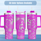 Gothic Mermaid Tumbler 40 Oz Insulated Stainless Steel Double Walled Construction With Handle And Straw Cup Perfect Beach Lover Gift Ocean Wave Fantasy Art Design Seashell Pattern Keeps Drinks Cold Hot Travel Mug Summer Accessories Nautical