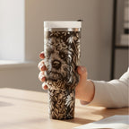 Insulated Stainless Steel Tumbler 40oz Travel Cup Goldendoodle Pet Portrait Design Double Wall Insulation Keeps Drinks Hot Cold Handle Travel Mug Dog Mom Accessory Daily Hydration Essential Car Cup Holder Perfect Gift Daisy Flower Pattern