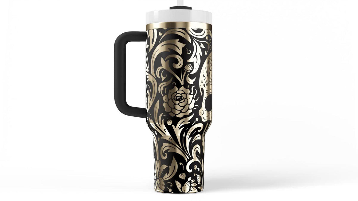 Skull Tumbler – 40oz Insulated with Handle Day of the Dead Calavera