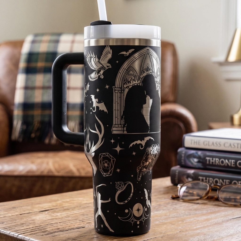 Book Fan Merchandise Fantasy Tumbler Premium Insulated Drinkware 40oz Stainless Steel Construction Character Design Literary Quote Artwork Double Wall Insulation Technology Perfect Reader Gift Book Lover Present Travel Mug Daily Companion