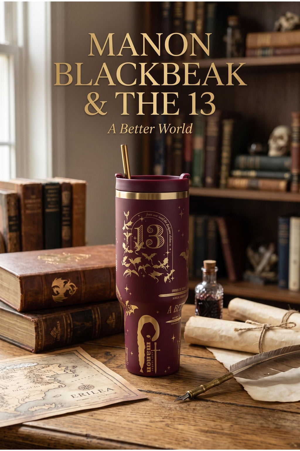 Throne of Glass Tumbler – Manon Blackbeak 40oz Insulated Bookish Gift