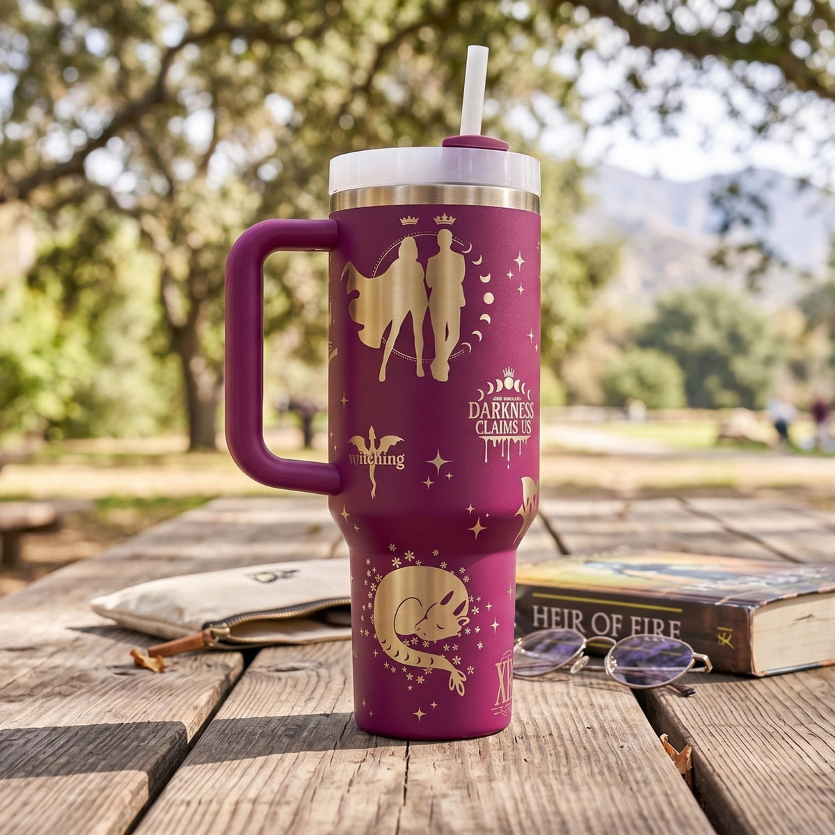 Literary Merchandise Fantasy Book Tumbler Insulated Drinkware Gift For Readers Character Themed Design Laser Engraved Details Large Capacity Beverage Holder Stainless Steel Construction Keeps Drinks Hot Cold Hours Perfect Reading Companion