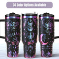 Fantasy Book Tumbler Insulated Stainless Steel 40 Oz Capacity Laser Engraved Celestial Design Holographic Finish Color Shifting Effect Perfect Gift For Book Readers Night Court Inspired Artwork Starlight Moon Mountain Imagery Temperature