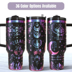 Fantasy Book Tumbler Insulated Stainless Steel 40 Oz Capacity Laser Engraved Celestial Design Holographic Finish Color Shifting Effect Perfect Gift For Book Readers Night Court Inspired Artwork Starlight Moon Mountain Imagery Temperature