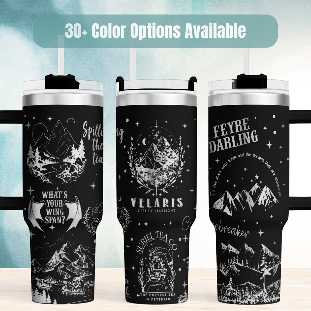 Fantasy Book Tumbler Forty Ounce Insulated Stainless Steel Thermal Bottle Laser Engraved Starlight City Design Perfect Gift For Bookish Readers Double Wall Vacuum Insulation Keeps Drinks Cold Hot Fae Romance Novel Fan Merchandise Durable