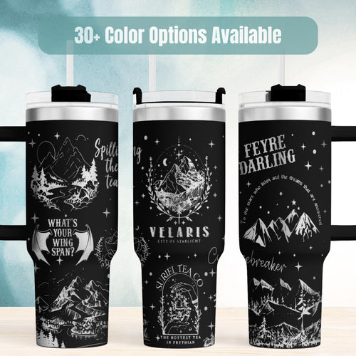 Fantasy Book Tumbler Forty Ounce Insulated Stainless Steel Thermal Bottle Laser Engraved Starlight City Design Perfect Gift For Bookish Readers Double Wall Vacuum Insulation Keeps Drinks Cold Hot Fae Romance Novel Fan Merchandise Durable