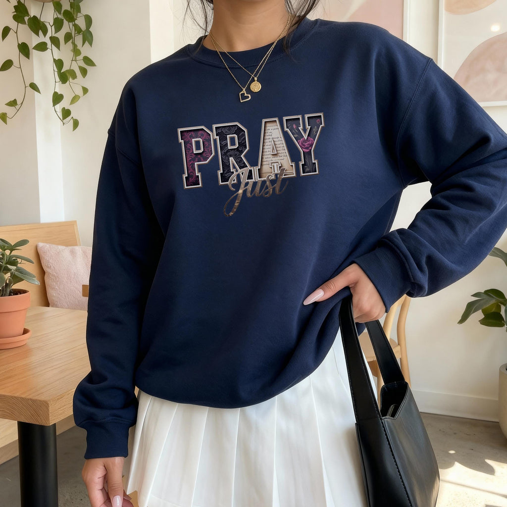 Religious Crewneck Pullover Pray Typography Christian Faith Sweatshirt Unisex Apparel For Believers Daily Wear Spiritual Gift Ideas Church Casual Style Inspirational Message Clothing Comfortable Fabric Design Men Women Devotional Fashion