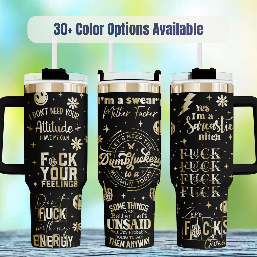 Insulated Steel Tumbler Large Capacity Forty Ounce Bottle Keeps Drinks Cold Hours Long Lasting Temperature Control Perfect Travel Companion Daily Commute Essential Office Desk Accessory Novelty Gift Idea Funny Statement Design Bold Graphic