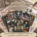 Gothic Kindle Case Skeleton Tarot Design Paperwhite Seven Inch Reader Protection Dark Academia Book Lover Gift Witchy Reading Aesthetic Mystical Skeleton Reader Art Magnetic Closure Hand Strap Secure Fit PU Leather Cover Bookish Gift For