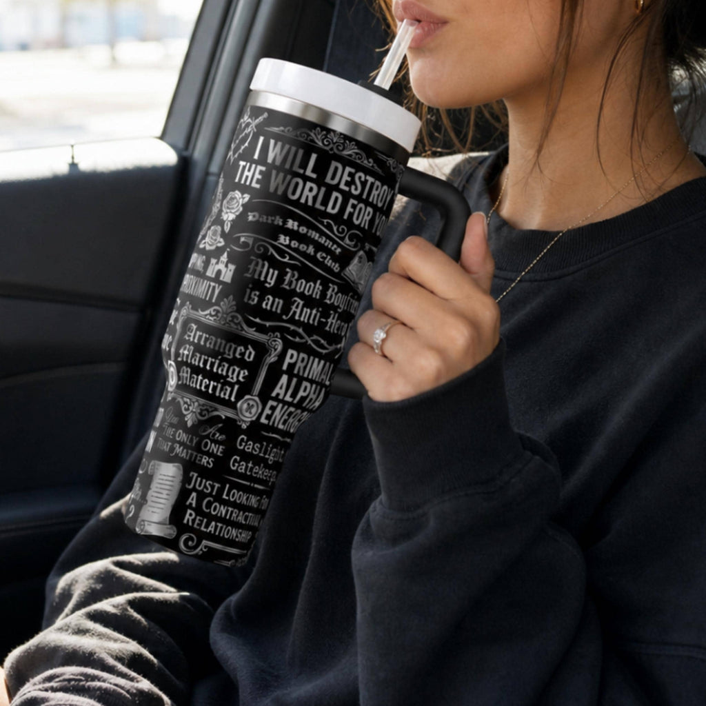 Large Capacity Tumbler Insulated Water Bottle Stainless Steel Construction Booktok Merchandise Gift Romance Reader Present Book Lover Essential Dark Romance Quote Design Thermal Beverage Container Keeps Drinks Hot Cold Hours Perfect Reading