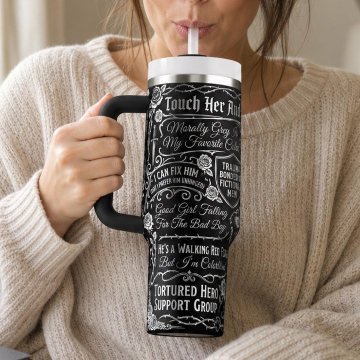 Insulated Tumbler Stainless Steel Construction Large Capacity Water Bottle Book Club Gift Romance Reader Present Dark Romance Design Book Lover Merchandise Thermal Beverage Holder Booktok Community Gift Keeps Drinks Hot Cold Hours Perfect