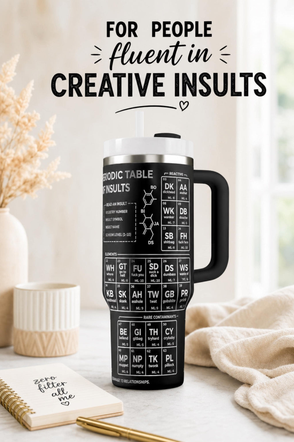 Sarcastic Tumbler – 40oz Insulated Stainless Steel Chemistry Gift