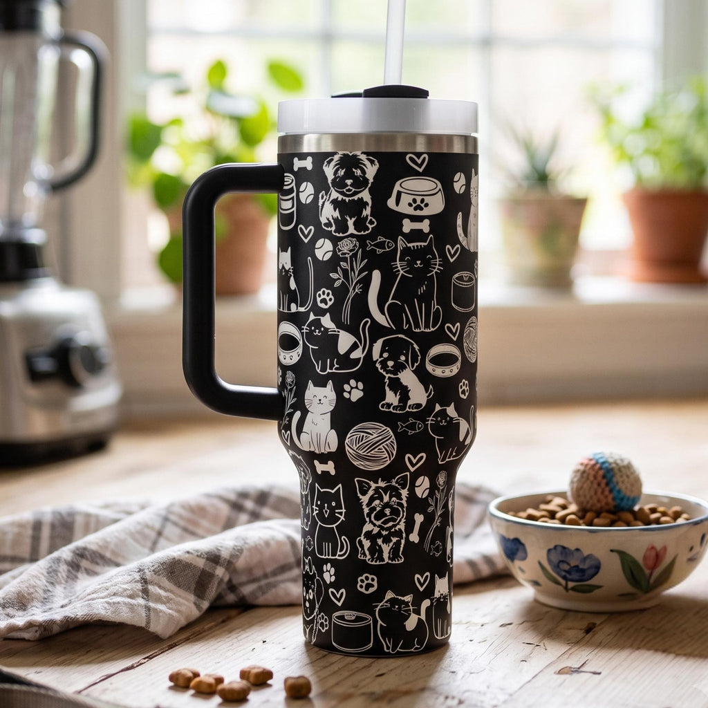 Veterinarian Gift Idea Insulated Pet Tumbler Custom Animal Pattern Design Cat Dog Doodle Artwork Stainless Steel Travel Mug Vet Tech Appreciation Present Double Wall Insulation Cold Beverage Storage Hot Coffee Container Professional Animal