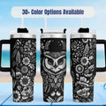 Owl Tumbler Insulated Stainless Steel Travel Mug Perfect Gift For Bird Watcher Nature Lover Laser Engraved Wildlife Design 40oz Capacity Handle Drinkware Outdoor Adventure Camping Gear Coffee Tea Lover Present Botanical Pattern Floral Art