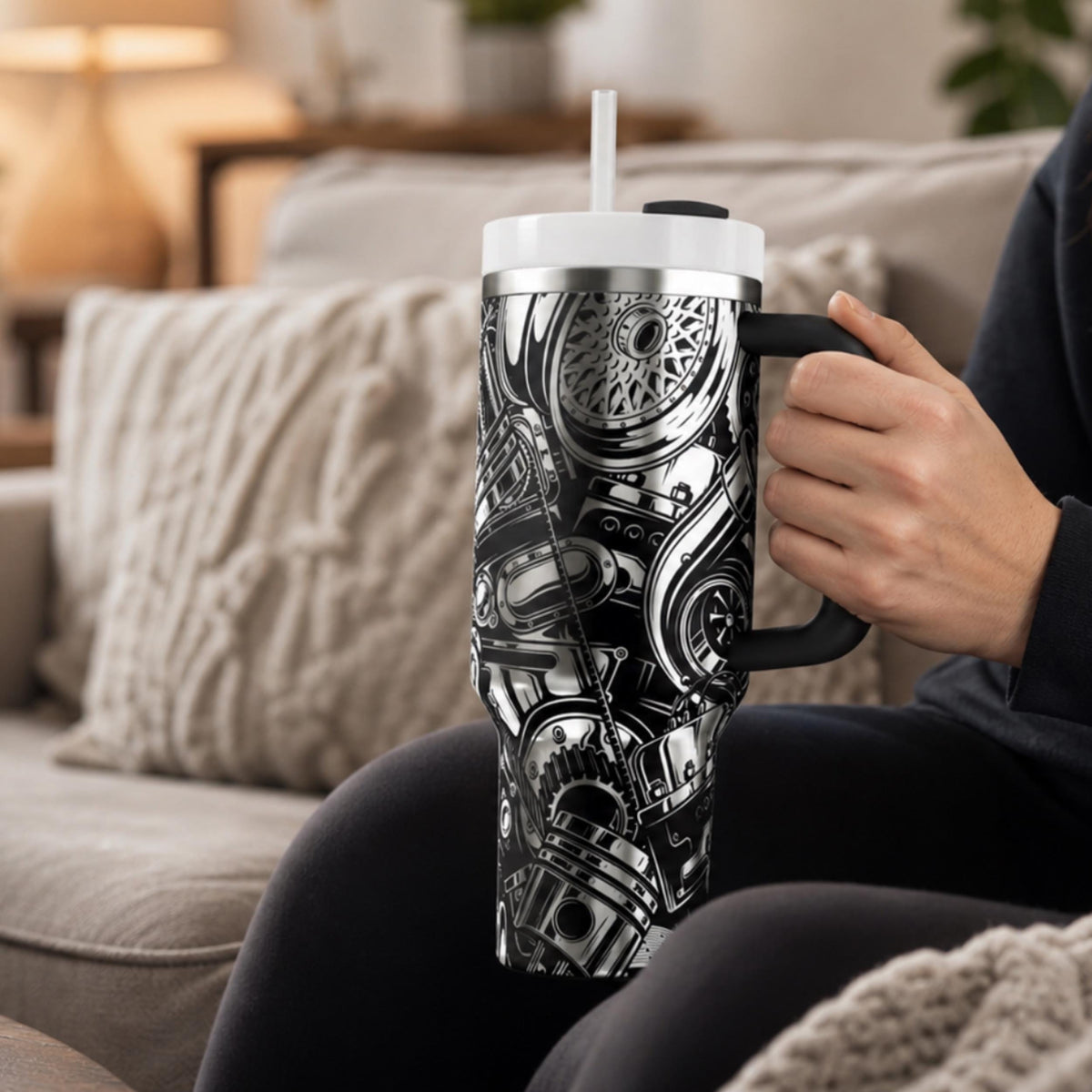 Hot Rod Gift Tumbler Laser Engraved Car Parts Graphics Automotive Design Drinkware 40oz Insulated Stainless Steel Cup Mechanic Present Car Enthusiast Birthday Gift Vintage Vehicle Theme Classic Auto Parts Collage Pattern Workshop Garage