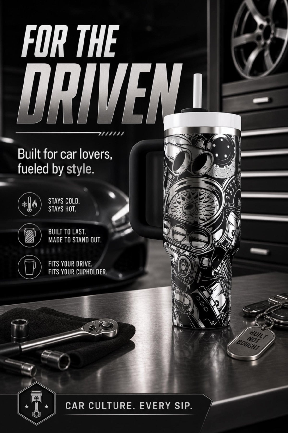 Mechanic Gift Tumbler – 40oz Insulated Stainless Steel Hot Rod Design