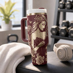 Dark Romance Reader Gift 40oz Insulated Tumbler Gothic Black Rose Butterfly Design Stainless Steel Construction Woman Reading Book Illustration Villain Romance Theme BookTok Merchandise Perfect Book Lover Present Temperature Control