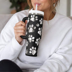40oz Insulated Tumbler Stainless Steel Dog Paw Design Double Wall Construction Hot Cold Beverage Keeper Pet Lover Gift With Handle Travel Drinkware Animal Enthusiast Present Cup Holder Friendly Outdoor Activity Companion Dog Mom Birthday