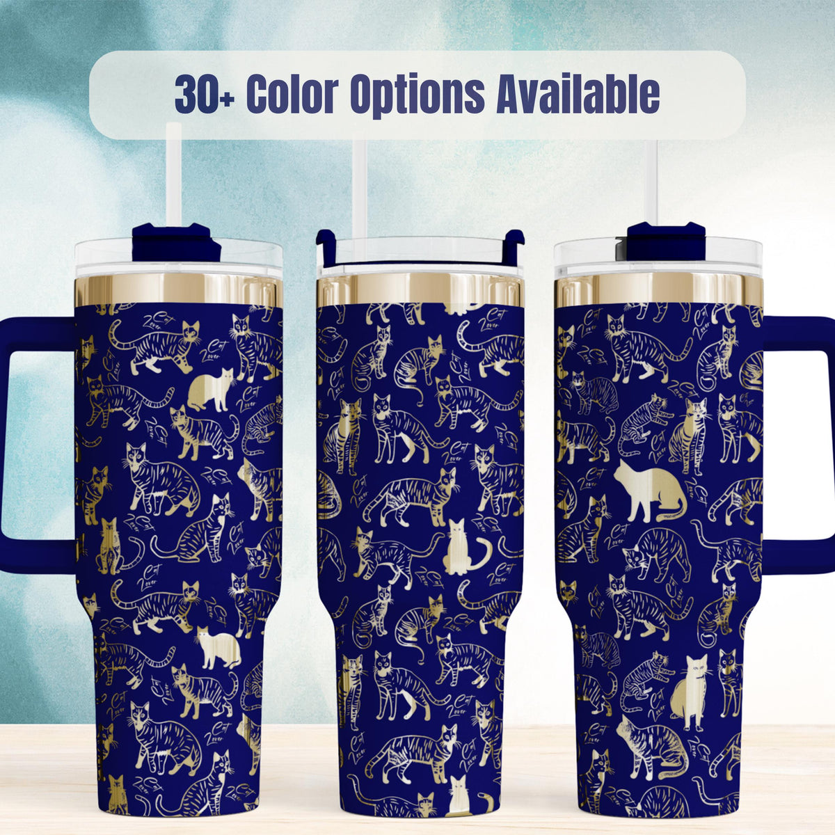 Cat Tumbler With Handle 40oz Insulated Stainless Steel Cup Black White Cat Pattern Design Perfect Cat Lover Gift Pet Enthusiast Drinkware Double Wall Construction Keeps Hot Coffee Cold Water Fresh Travel Mug Large Capacity Beverage