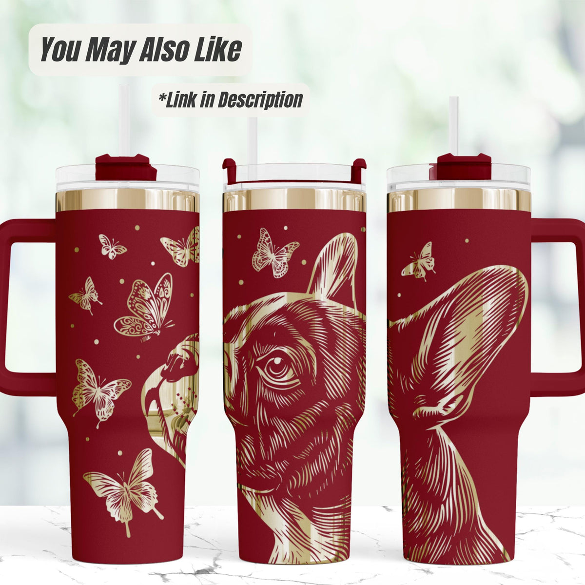 Cat Tumbler with Handle – 40oz Insulated Black White Pattern