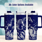 Horse Lover Gift Insulated Tumbler 40oz Stainless Steel Travel Mug Wild Horses Design Western Style Artwork Engraved Running Horse Pattern Double Walled Temperature Control Leak Resistant Lid Equestrian Drinkware Ranch Essential Stable