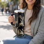 Wild Horses Artwork Tumbler 40oz Insulated Travel Mug Stainless Steel Construction Engraved Running Horse Design Western Style Drinkware Double Walled Temperature Control Leak Resistant Lid Horse Enthusiast Gift Ranch Essential Stable