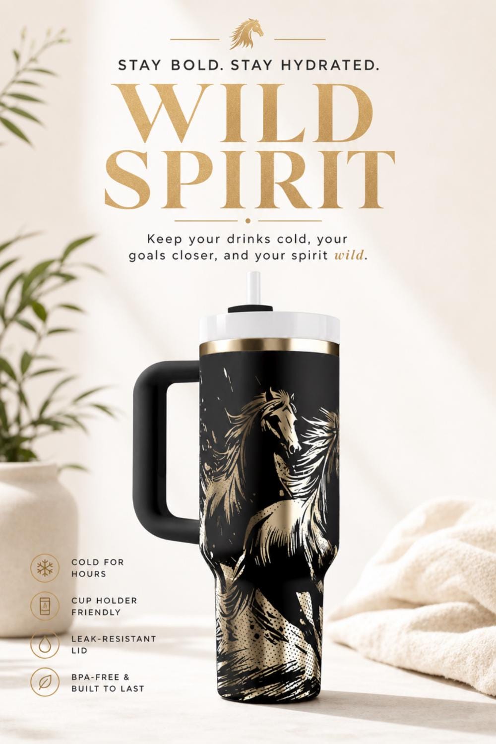 Horse Tumbler – 40oz Insulated Wild Horses Design Equestrian Gift