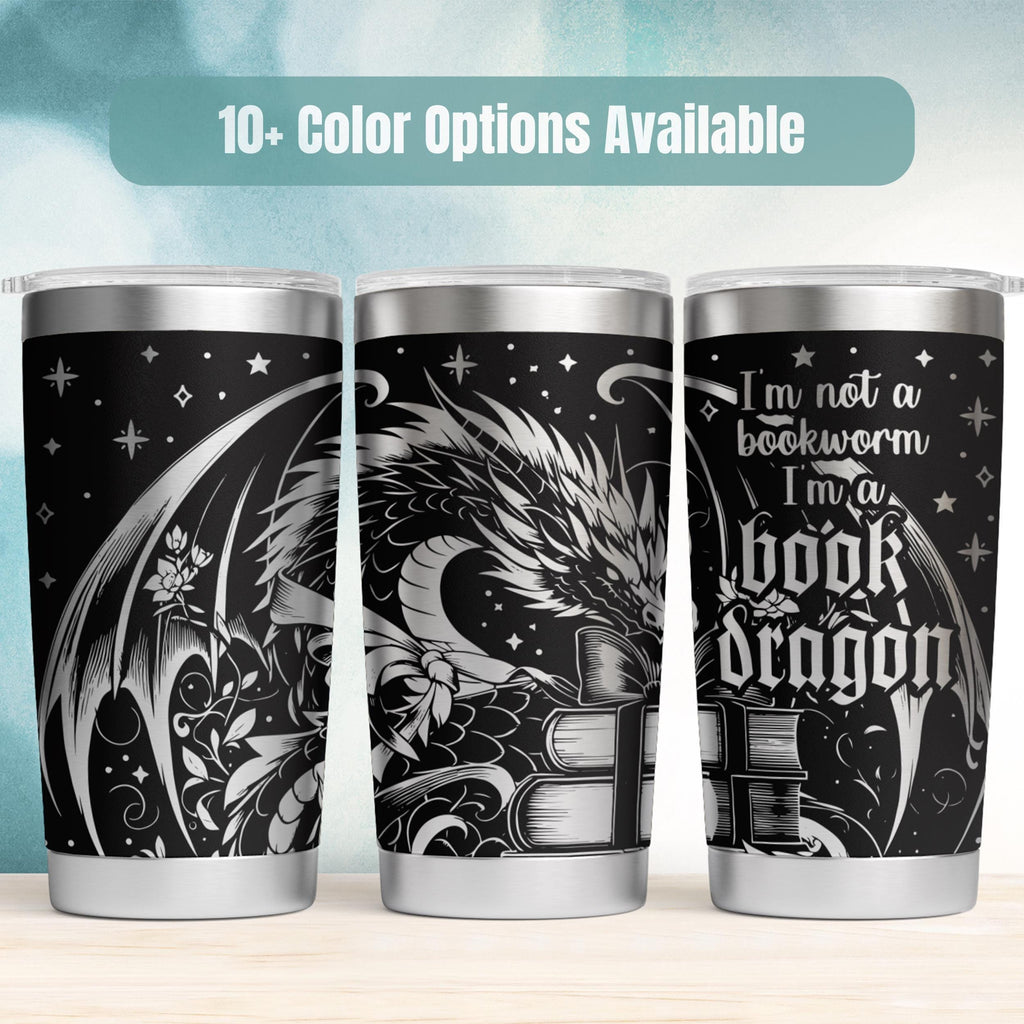 Book Lover Gift Ideas Insulated Tumbler 20oz Stainless Steel Dragon Design Fantasy Reader Present Literary Quote Engraved Artwork Double Wall Temperature Control Handle Drinkware Perfect Reading Companion Travel Mug Gothic Style Aesthetic