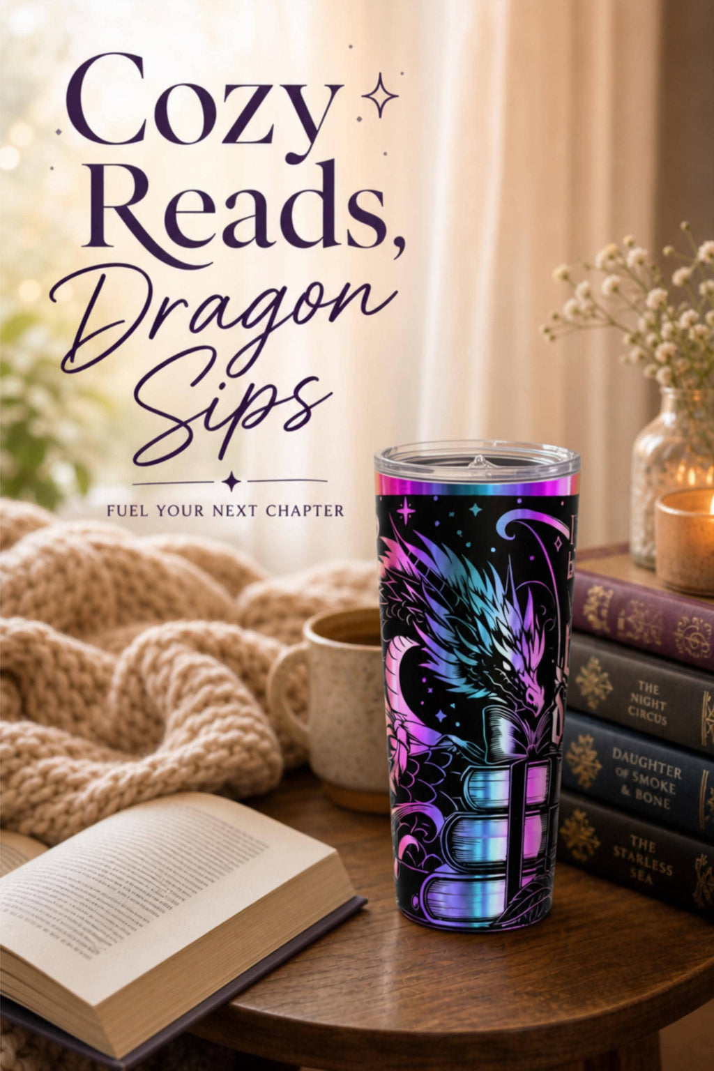 Book Dragon Tumbler – 20oz Insulated Stainless Steel with Handle