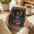 E-Reader Protection Kindle Case Paperwhite Compatible Sleeve Magnetic Closure Safety Device Cover Skeleton Reader Illustration Vintage Tarot Card Design Art Nouveau Border Aesthetic Soft Fabric Lining Book Lover Gift Literary Fan Present