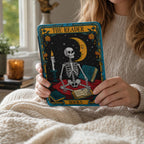 Moon Magic Kindle Sleeve Crescent Design Skeleton Reader Tarot Art Book Lover Gift Literary Fan E-Reader Case Protective Cover Rose Floral Pattern Candlelight Theme Soft Fabric Interior Magnetic Closure Screen Safe Protection Perfect