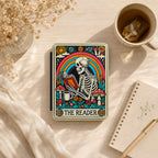 Artistic E Reader Cover Kindle Paperwhite Protection Skeleton Reading Book Design Whimsical Literary Gift Premium Leather Case Magnetic Closure Secure Rainbow Wildflower Illustration Mystical Reader Theme Soft Interior Lining Slim