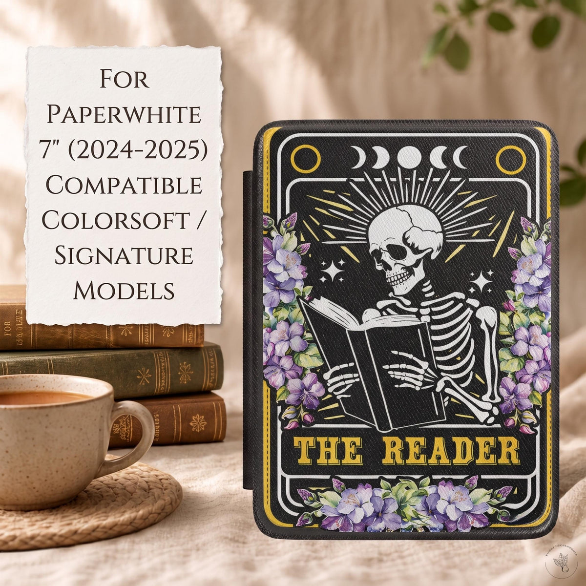 Gothic Kindle Case Handcrafted Skeleton Reader Design Perfect Book Lover Gift Paperwhite Protection Cover Magnetic Closure Convenience Built In Hand Strap Comfortable Reading Sessions Dark Academia Aesthetic Witchy Reader Accessory Literary